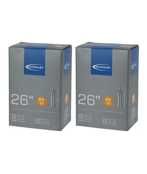 Schwalbe Fahrradschlauch DV13 26x1.50-2.40" (40/62-559), Dunlop-Ventil 40mm, 2 Stück, geeignet für…