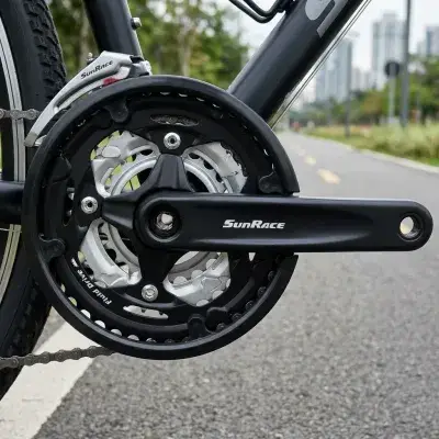 SunRace FCM500 Kurbelsatz 42-34-24Z, 170mm, 3x7/3x8-fach, Schwarz - robuste Kurbelgarnitur
