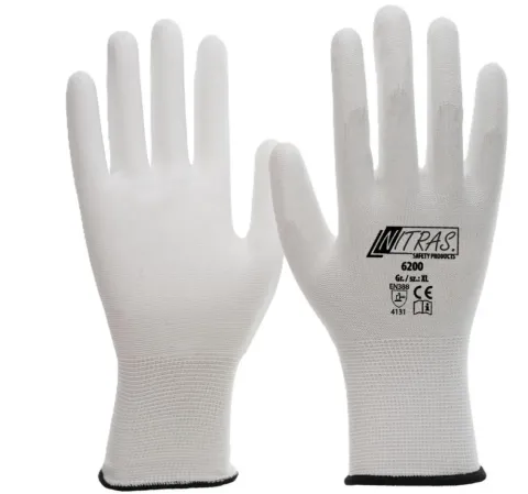 NITRAS 6200 Feinstrickhandschuh Gr. 10 - Weißer PU-beschichteter Nylonhandschuh, EN 388: 4131X, PSA…