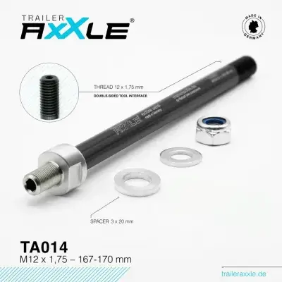 RADOXX Trailer AxXle TA014 Steckachse M12x1,75 167-170mm - TÜV-geprüft, Alu/Edelstahl, für…