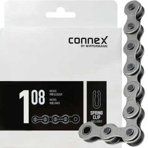 Connex Fahrradkette Fahrradkette 108 1-fach 1/2 x 1/8 - 112 Glieder vernickelt silber ideal für…