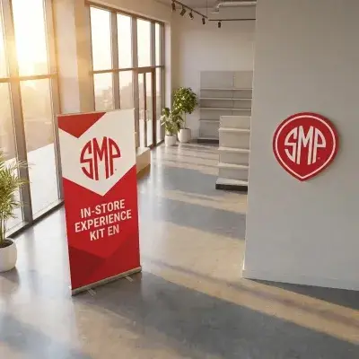 SMP In-Store Experience Kit EN Banner und Logo Schild, rot weiß