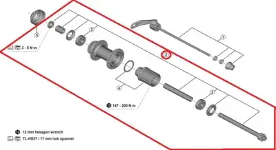 SHIMANO Hohlachse komplett für FH-QC400-HM-B Ersatzachse für Hinterradnabe