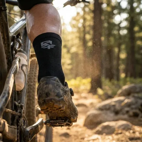 Race Face Logo Coolmax Socken, black, S/M - atmungsaktive Performance-Bikesocken