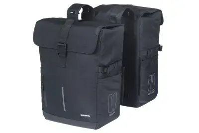 Basil Move Doppelpacktasche 30 Liter schwarz - wasserabweisend mit Reflex-Details & Universal-Bridge