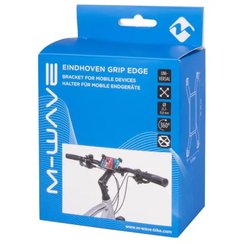 M-Wave Eindhoven Grip Edge Smartphone-Halter, 360° drehbar, Clip-On für Ø 22,2-31,8 mm, ABS,…