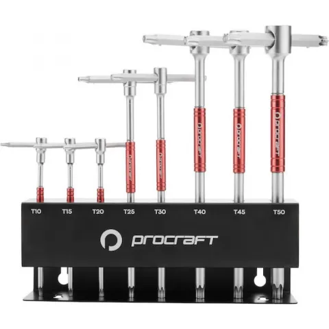 Procraft Werkzeug T-Handle Innensechsrund (Torx)-Satz 8-tlg. T10-T50 Silber/ Rot - maximale…